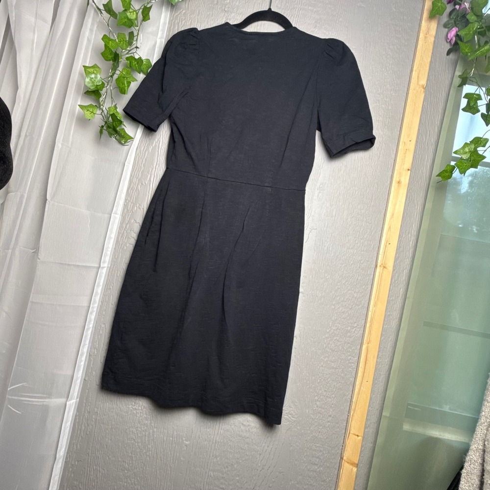 Boden Amanda Black Cotton Slub Puff Sleeve Fit and Flare Mini Dress Pockets 2R - Picture 3 of 9